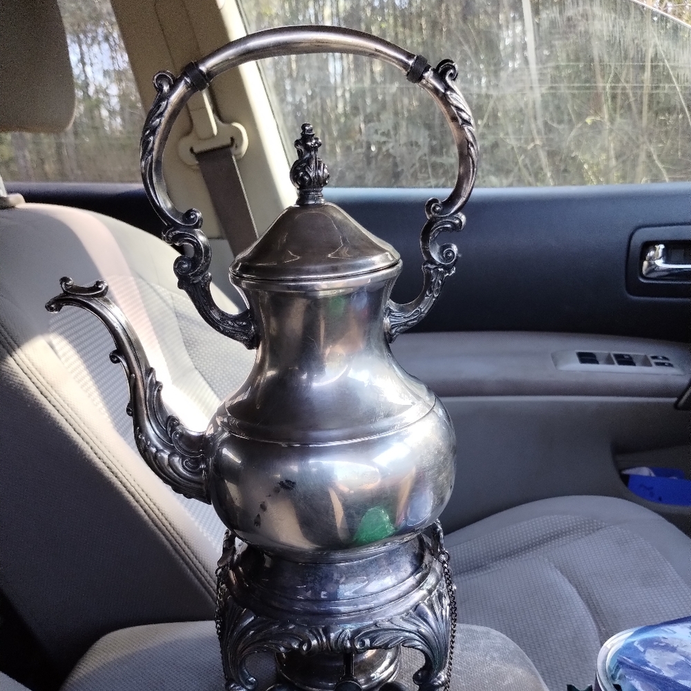 F.B. Rogers silver co. trade mark 1883  tea pot with stand and burner